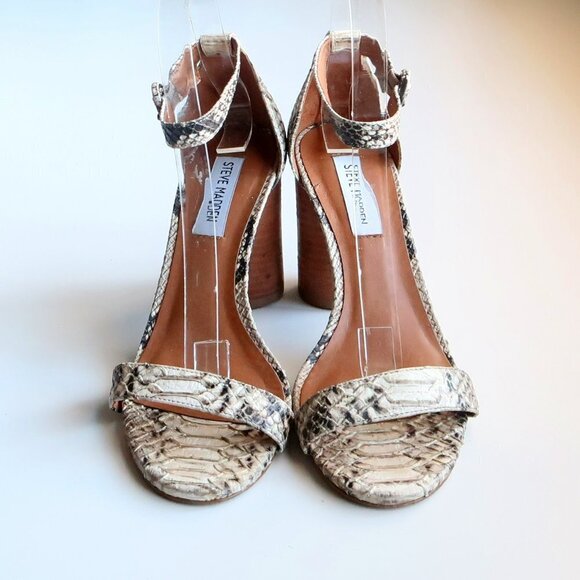 Steve Madden Sara Snakeskin Cylinder Heel Ankle Strap Sandals Size 7.5 - Picture 4 of 16